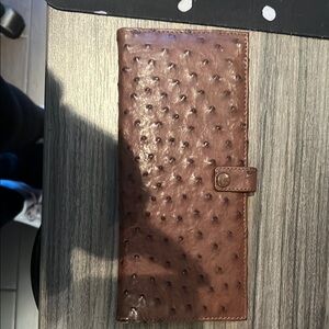 Brown Leather Wallet embossed ostrich